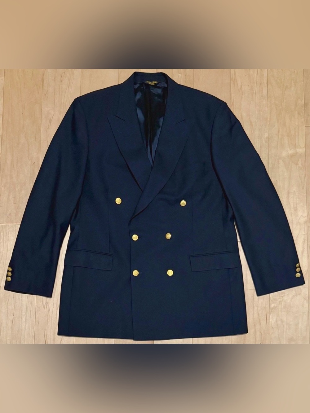 Vintage Brooks Brothers Double Breasted Blazer Navy Blue Gold Button Men’s 43L*